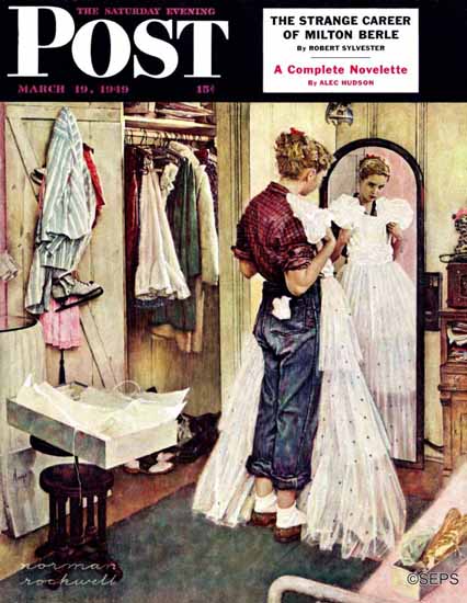 Norman Rockwell Saturday Evening Post Prom Dress 1949_03_19 | The Saturday Evening Post Graphic Art Covers 1931-1969