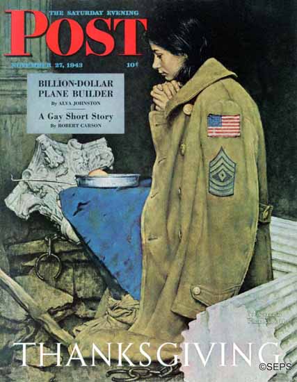 Norman Rockwell Saturday Evening Post Refugee Thanksgiving 1943_11_27 | The Saturday Evening Post Graphic Art Covers 1931-1969