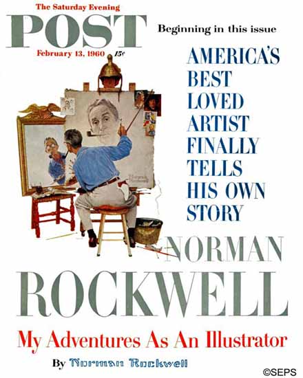 Norman Rockwell Saturday Evening Post Rockwell Triple Self 1960_02_13 | 400 Norman Rockwell Magazine Covers 1913-1963