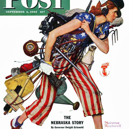 Norman Rockwell Saturday Evening Post Rosie 1943_09_04 Copyright crop | Best of Vintage Cover Art 1900-1970