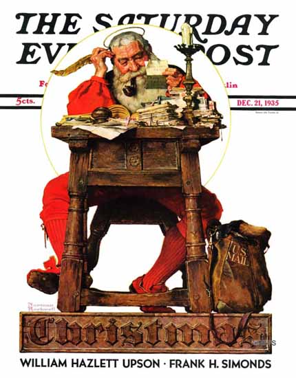 Norman Rockwell Saturday Evening Post Santa at His Desk 1935_12_21 | The Saturday Evening Post Graphic Art Covers 1931-1969