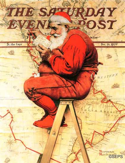 Norman Rockwell Saturday Evening Post Santa at the Map 1939_12_16 | 400 Norman Rockwell Magazine Covers 1913-1963