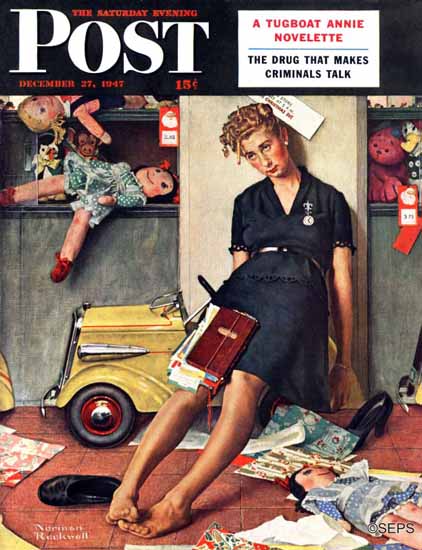 Norman Rockwell Saturday Evening Post Santas Helper 1947_12_27 | The Saturday Evening Post Graphic Art Covers 1931-1969