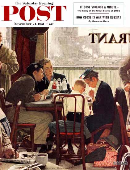 Norman Rockwell Saturday Evening Post Saying Grace 1951_11_24 | 400 Norman Rockwell Magazine Covers 1913-1963