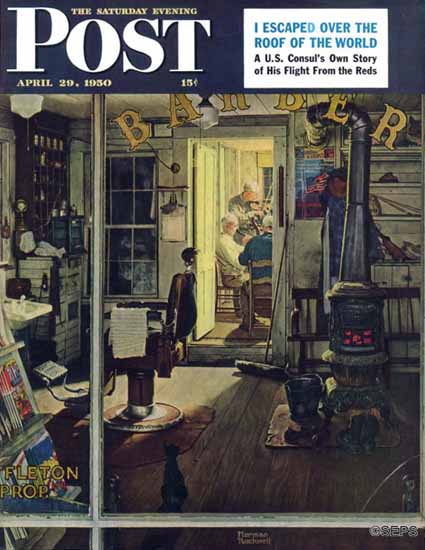 Norman Rockwell Saturday Evening Post Shuffletons Barber 1950_04_29 | The Saturday Evening Post Graphic Art Covers 1931-1969