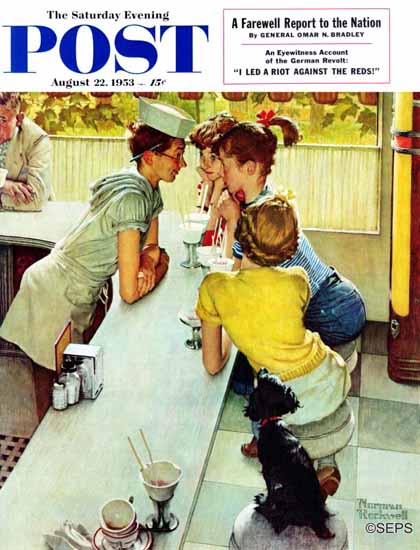 Norman Rockwell Saturday Evening Post Soda Jerk 1953_08_22 | The Saturday Evening Post Graphic Art Covers 1931-1969