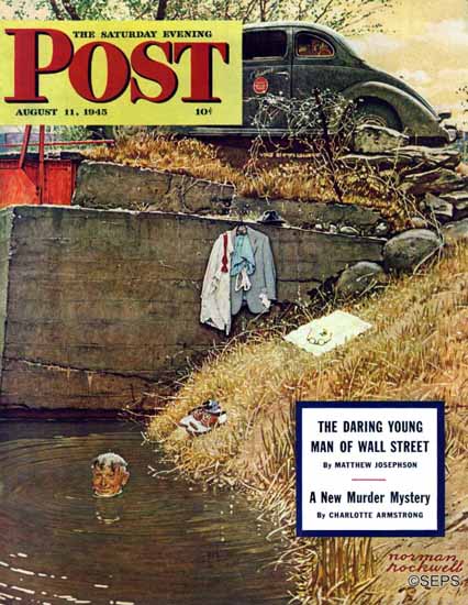 Norman Rockwell Saturday Evening Post Swimming Hole 1945_08_11 | The Saturday Evening Post Graphic Art Covers 1931-1969