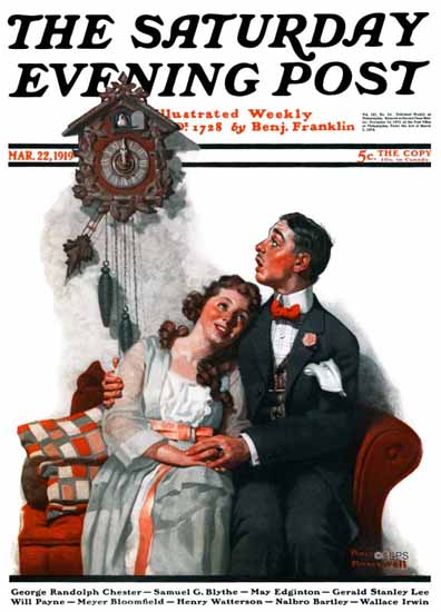 Norman Rockwell Saturday Evening Post The Cuckoo Clock 1919_03_22 | 400 Norman Rockwell Magazine Covers 1913-1963