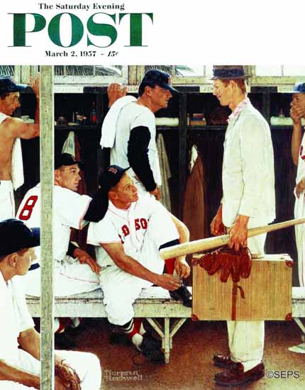 Norman Rockwell Saturday Evening Post The Rookie 1957_03_02 | The Saturday Evening Post Graphic Art Covers 1931-1969