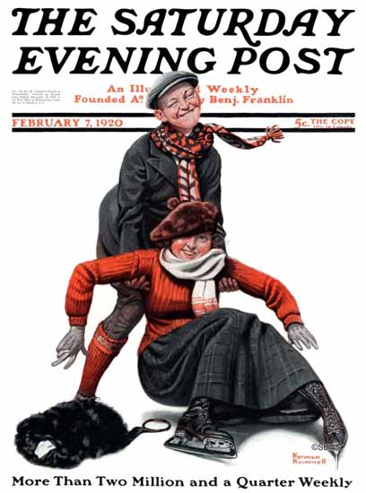 Norman Rockwell Saturday Evening Post The Skaters 1920_02_07 | The Saturday Evening Post Graphic Art Covers 1892-1930