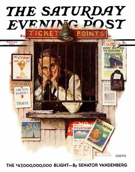 Norman Rockwell Saturday Evening Post Ticket Agent 1937_04_24 | 400 Norman Rockwell Magazine Covers 1913-1963