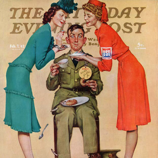 Norman Rockwell Saturday Evening Post USO 1942_02_07 Copyright crop | Best of Vintage Cover Art 1900-1970