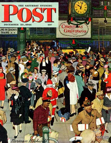 Norman Rockwell Saturday Evening Post Union Station 1944_12_23 | The Saturday Evening Post Graphic Art Covers 1931-1969