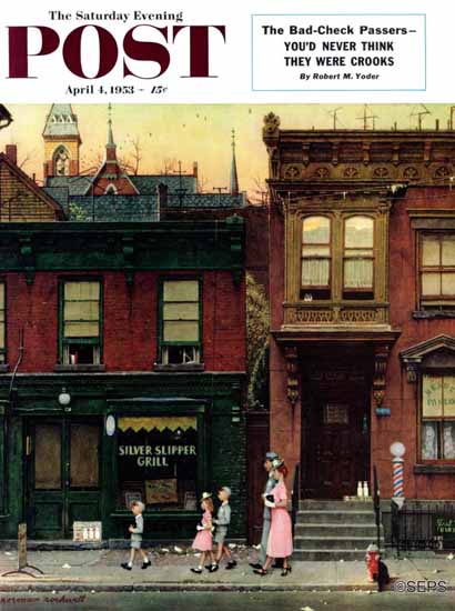 Norman Rockwell Saturday Evening Post Walking to Church 1953_04_04 | 400 Norman Rockwell Magazine Covers 1913-1963