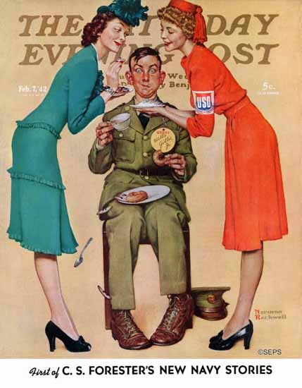 Norman Rockwell Saturday Evening Post Willie Gillis at USO 1942_02_07 | The Saturday Evening Post Graphic Art Covers 1931-1969