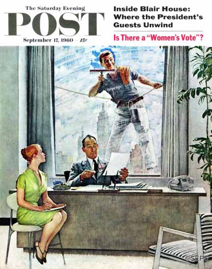 Norman Rockwell Saturday Evening Post Window Washer 1960_09_17 | The Saturday Evening Post Graphic Art Covers 1931-1969