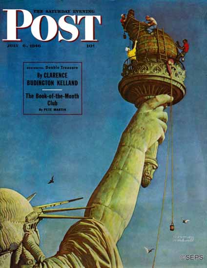 Norman Rockwell Saturday Evening Post Working on Liberty 1946_07_06 | The Saturday Evening Post Graphic Art Covers 1931-1969