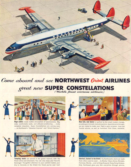 Northwest Orient Air Super Constallation 1955 | Vintage Travel Posters 1891-1970