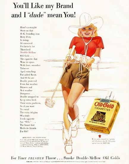 Old Gold Cow Girl Dude You will Like my Brand George Petty Sex Appeal | Sex Appeal Vintage Ads and Covers 1891-1970