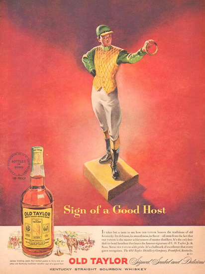 Old Taylor Whiskey Jockey 1951 | Vintage Ad and Cover Art 1891-1970