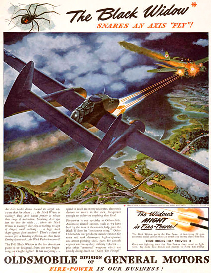 Oldsmobile GM The Black Widow Snares 1944 | Vintage War Propaganda Posters 1891-1970