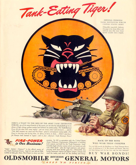 Oldsmobile Tank-Eating Tiger 1944 | Vintage War Propaganda Posters 1891-1970