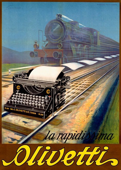 Olivetti La Rapidissima Typewriter Fast Like Train | Vintage Ad and Cover Art 1891-1970