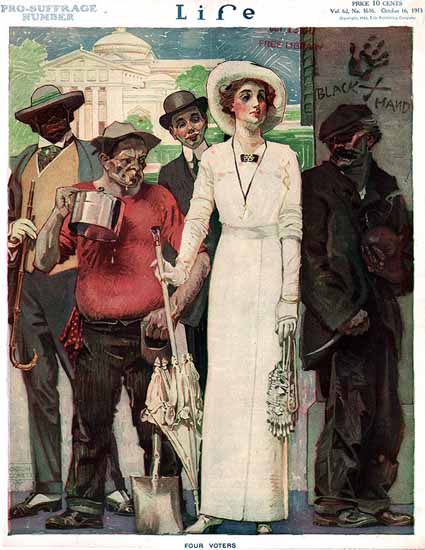 Orson Lowell Life Magazine Four Voters 1913-10-16 Copyright | Life Magazine Graphic Art Covers 1891-1936