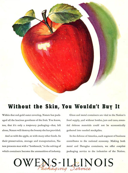 Owens-Illinois Packaging Service Apple 1942 | Mad Men Art | Vintage Ad ...