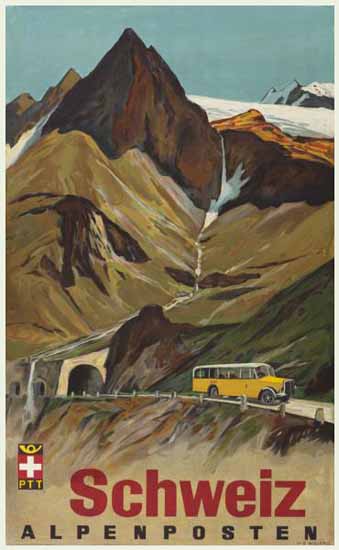 PTT Schweiz Alpenposten Swiss Alps Switzerland 1939 | Vintage Travel Posters 1891-1970