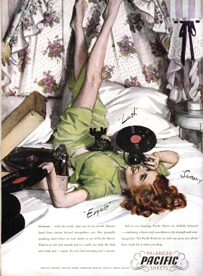 Pacific Girl Balanced Sheets Lush Exquis 1949 | Sex Appeal Vintage Ads and Covers 1891-1970