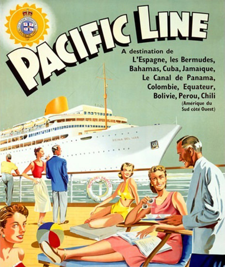 Pacific Line Carribean Cruise Bermudas Bahamas | Vintage Travel Posters 1891-1970