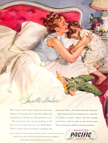 Pacific Sheets Sociable Climber Girl 1946 | Vintage Ad and Cover Art 1891-1970