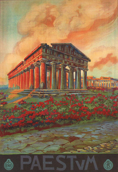 Paestum Salerno Greek Temple Italy Italia | Vintage Travel Posters 1891-1970