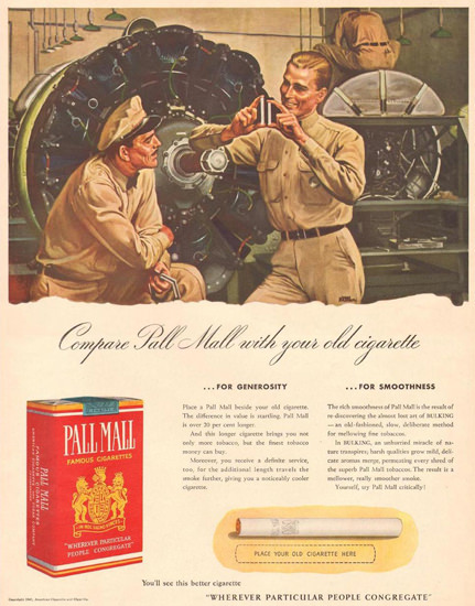 Pall Mall Cigarettes Compare 1940 | Vintage War Propaganda Posters 1891-1970