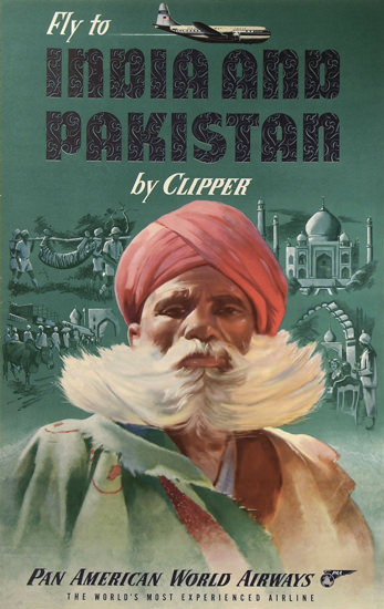 Pan Am India And Pakistan By Clipper 1950s | Vintage Travel Posters 1891-1970