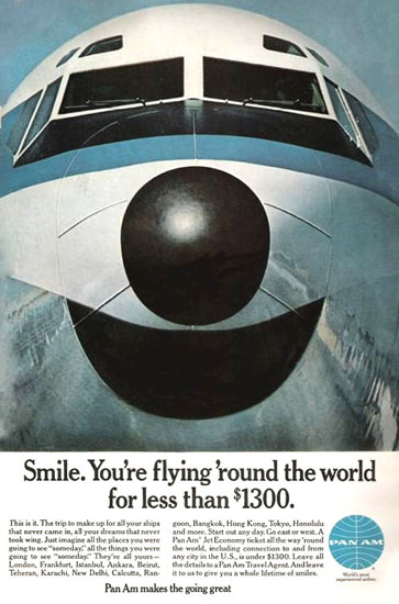 Pan Am Smile Flying Round The World 1968 | Vintage Travel Posters 1891-1970