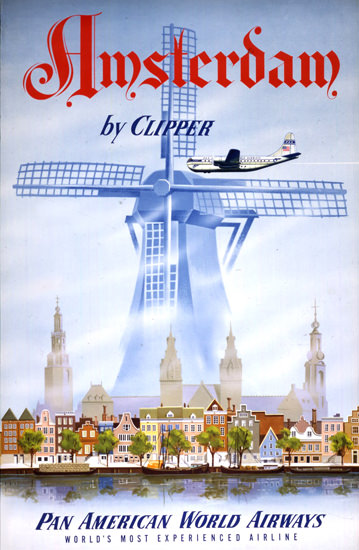 Pan American Airways Amsterdam Clipper 1951 | Vintage Travel Posters 1891-1970