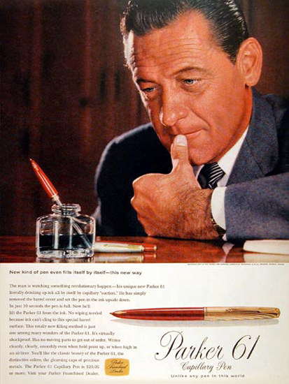 Parker 61 Fountain Capillary Pen 1957 Fills Itself | Vintage Ad and Cover Art 1891-1970