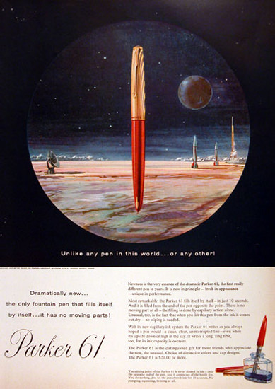 Parker 61 Fountain Pen 1957 Rocket Launch | Vintage Ad and Cover Art 1891-1970