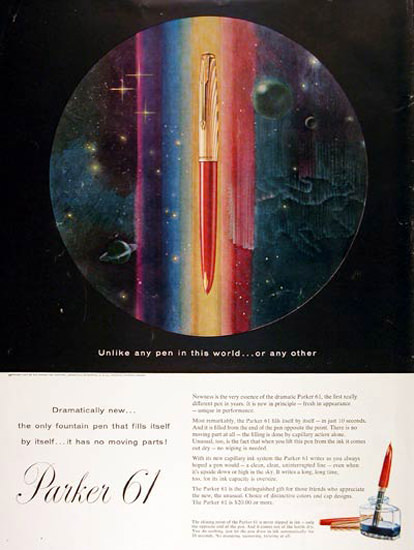 Parker 61 Fountain Pen 1957 Spectral Color | Vintage Ad and Cover Art 1891-1970