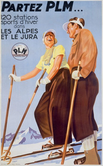 Partez PLM Les Alpes Et Le Jura Skiing Alps | Vintage Travel Posters 1891-1970