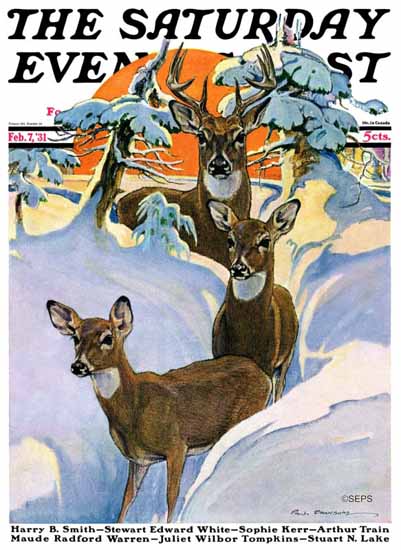 Paul Bransom Saturday Evening Post Deer in Snow 1931_02_07 | The Saturday Evening Post Graphic Art Covers 1931-1969