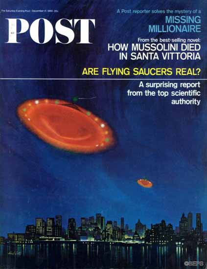 Paul Calle Saturday Evening Post Are Flying Saucers Real 1966_12_17 | The Saturday Evening Post Graphic Art Covers 1931-1969