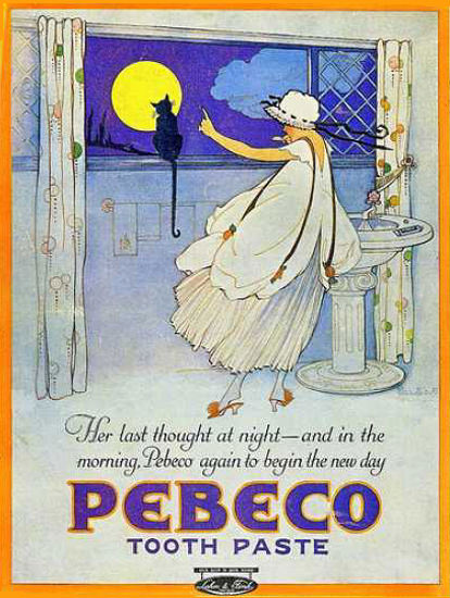 Pebeco Tooth Paste 1917 Girl Black Cat And Moon | Sex Appeal Vintage Ads and Covers 1891-1970