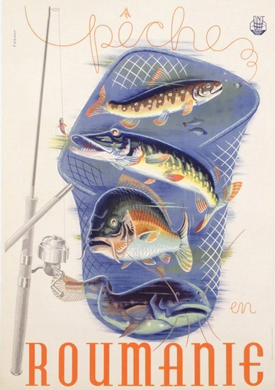 Peche En Roumanie1932 Fishing In Romania | Vintage Travel Posters 1891-1970