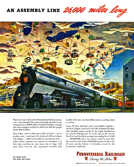 Pennsylvania Railroad 26000 Miles Long 1945 | Vintage Travel Posters 1891-1970