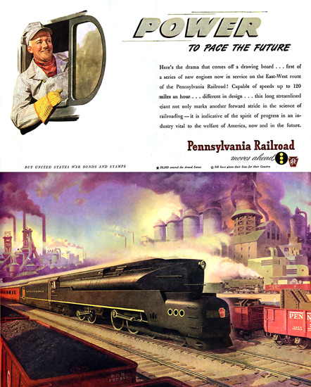 Pennsylvania Railroad Power To Pace The Future 1942 | Vintage Travel Posters 1891-1970