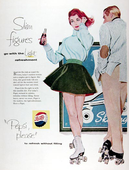 Pepsi-Cola 1958 Rollerskating Beauty | Sex Appeal Vintage Ads and Covers 1891-1970