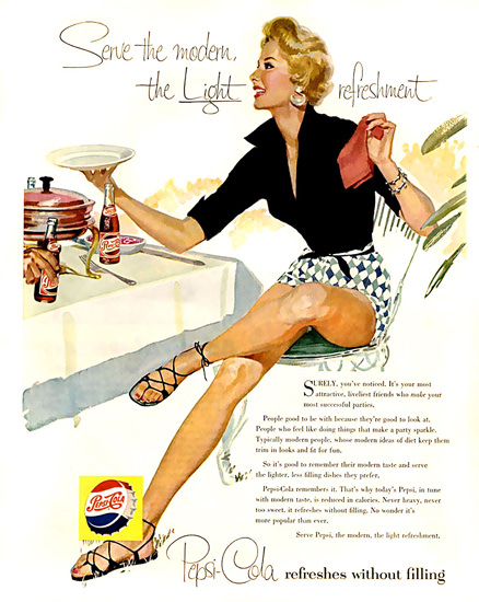 Pepsi-Cola Girl Buffet Serve The Modern Pepsi 1955 | Sex Appeal Vintage Ads and Covers 1891-1970